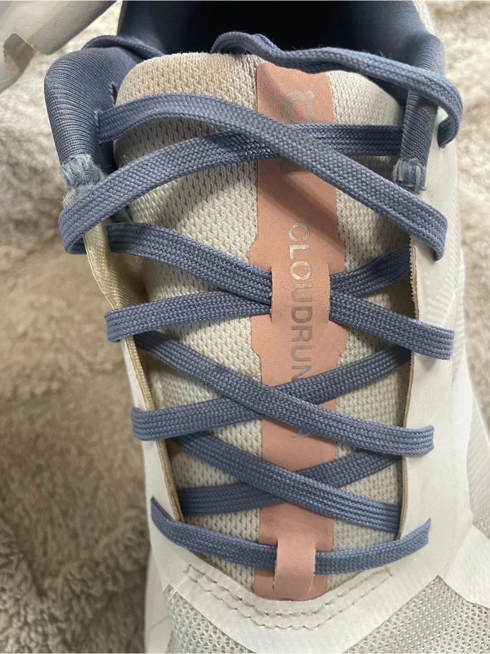 On Cloud - CloudRunning  White Sneakers with Slate Blue and Coral Accents. Sz 9